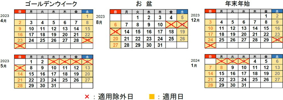 2023年度の休日割引適用除外日　画像=NEXCO東日本