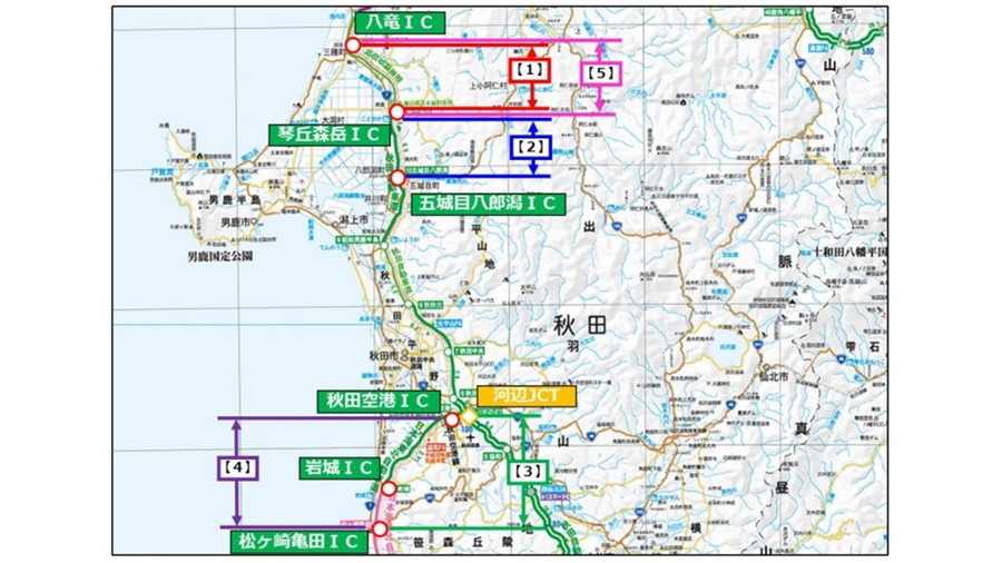 E7 秋田道とE7 日本海東北道の規制区間位置図