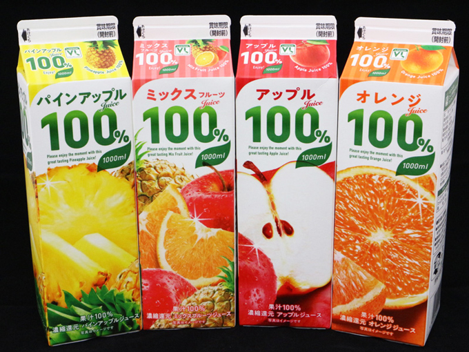 100円ショップの安さのひみつ｜VL果汁100％ジュース各種